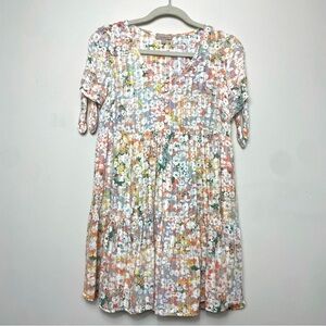 Wonderly floral short sleeve v-neck babydoll mini dress, size XS